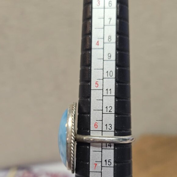 Vintage Sterling Silver Larimar Ring – Handmade Caribbean Gemstone Statement Jew - Picture 8 of 10